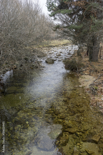 Natural Park of Las Presillas  in Navacerrada  waterfalls of the Lozoya River in Madrid  Spain