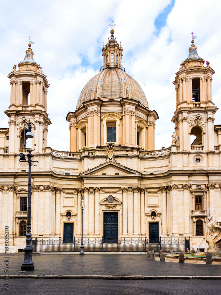 Front view of Sant' Agnes church at Navona Square, Rome, Italy