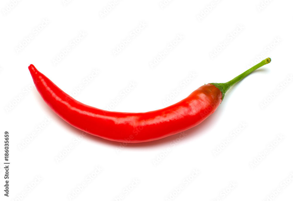 Red chili pepper isolated on a white background. Flat lay, top view Red chili pepper isolated on a white background. Flat lay, top view