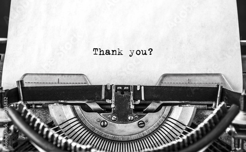 Thank you word typed on a Vintage Typewriter.