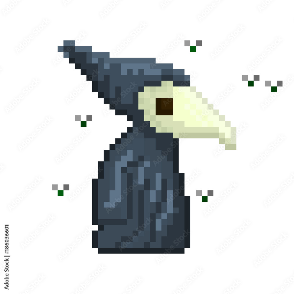 Pixel character plague doctor for games and web sites Pixel character plague doctor for games and web sites