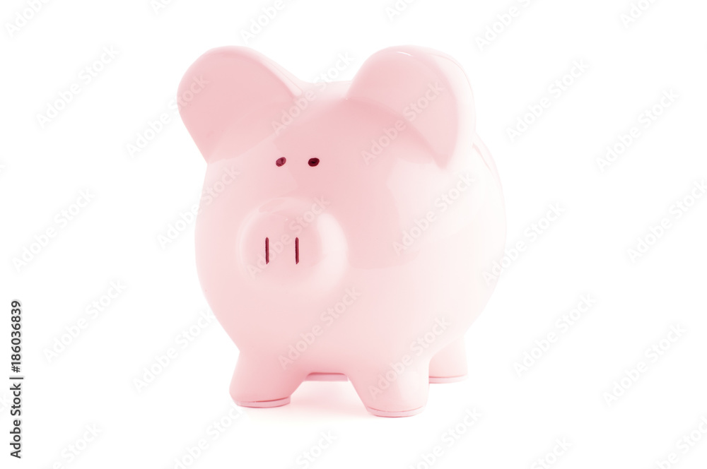 Pink piggy bank isolated on white