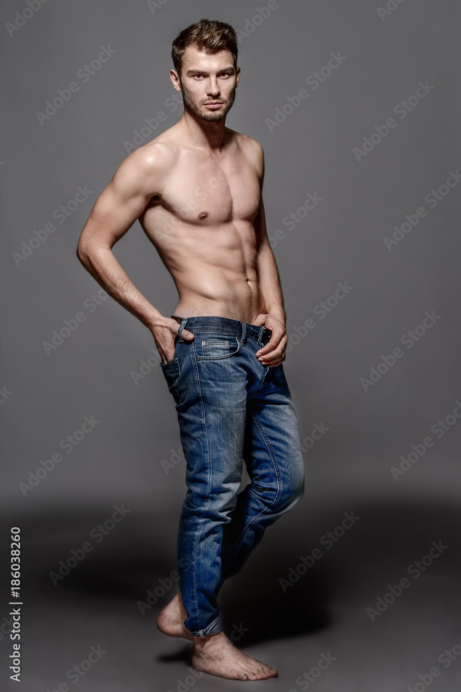 naked man in jeans Stock Photo | Adobe Stock
