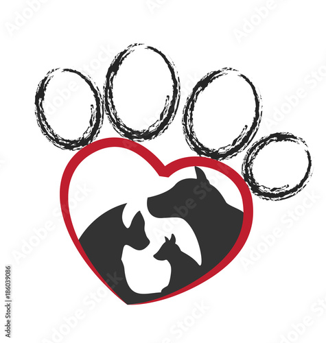 Group of dog pets inside a paw icon