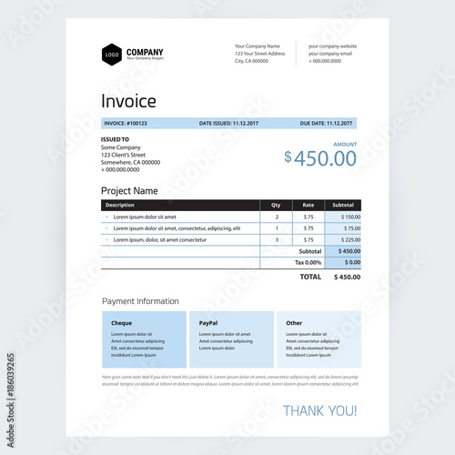 Invoice template business minimal design - blue color vector