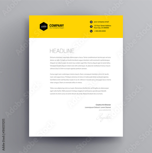 Letterhead design template and mockup minimalist style vector - yellow color