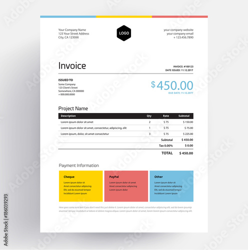 Invoice template design in minimal style - creative colorful business template