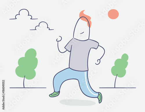 flat line character vector design - man running in park