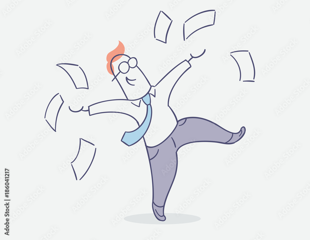 Naklejka premium flat line character vector design - businessman throwing papers