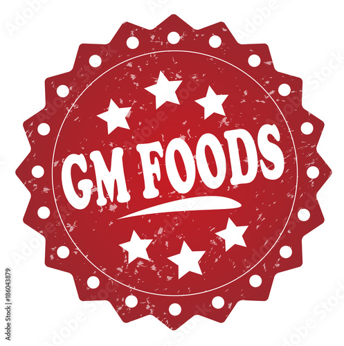 gm foods red rubber stamp on white background