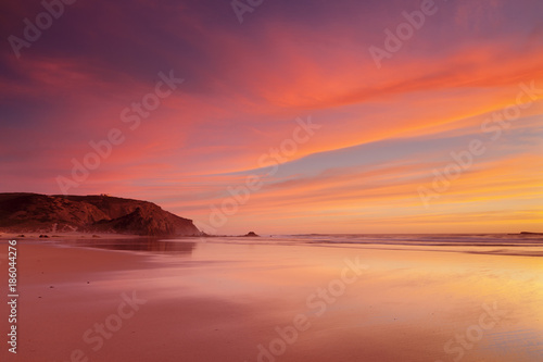 Praia do Amado beach at sunset, Carrapateira, Costa Vicentina, west coast, Algarve, Portugal