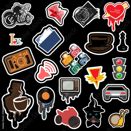 set of objects in a chaotic manner Comics style