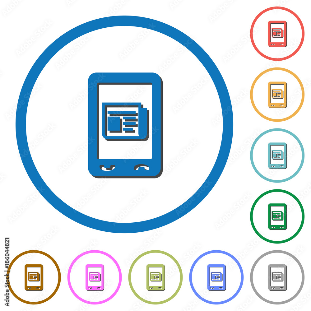 Mobile news icons with shadows and outlines Mobile news icons with shadows and outlines