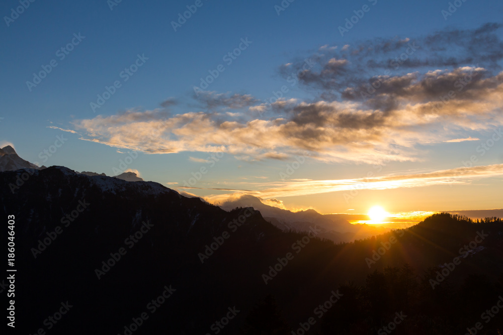 Sunrise over the Nepali mountains