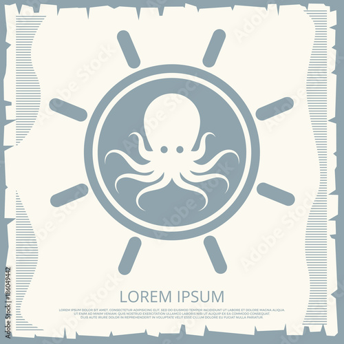 Retro handwheel and octopus emblem