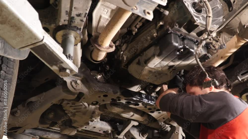Car service - car mechanic is working on repairing the car Car service - car mechanic is working on repairing the car
