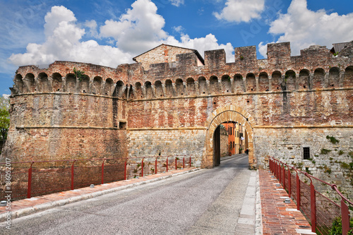 Colle di Val d'Elsa, Siena, Tuscany, Italy: the ancient city walls and the entrance to the old town Porta Nova photo