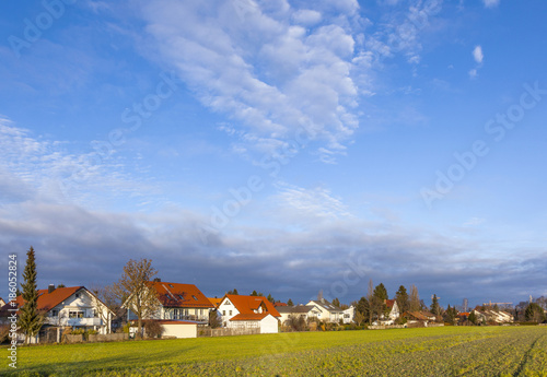 landscape in Munich with new settlement and fields photo