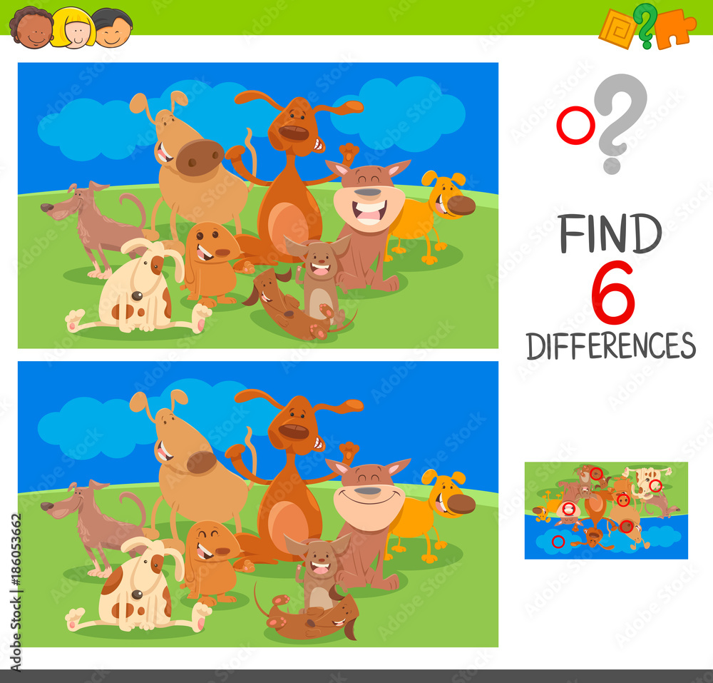 spot the differences with dog animal characters
