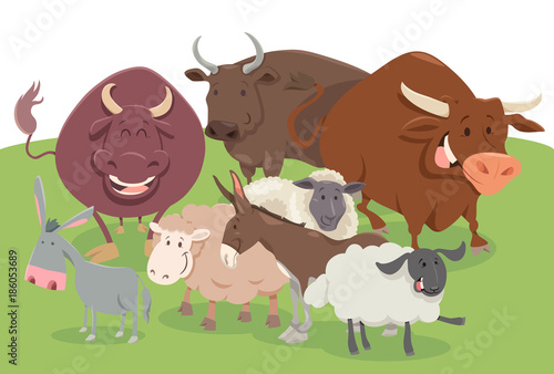 comic farm animal characters group