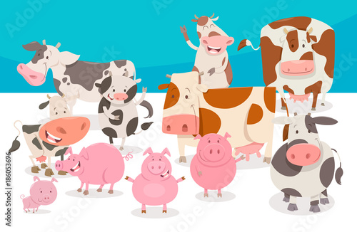 cute comic farm animal characters group