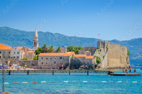 View of old district of Budva from the sea, Montenegro