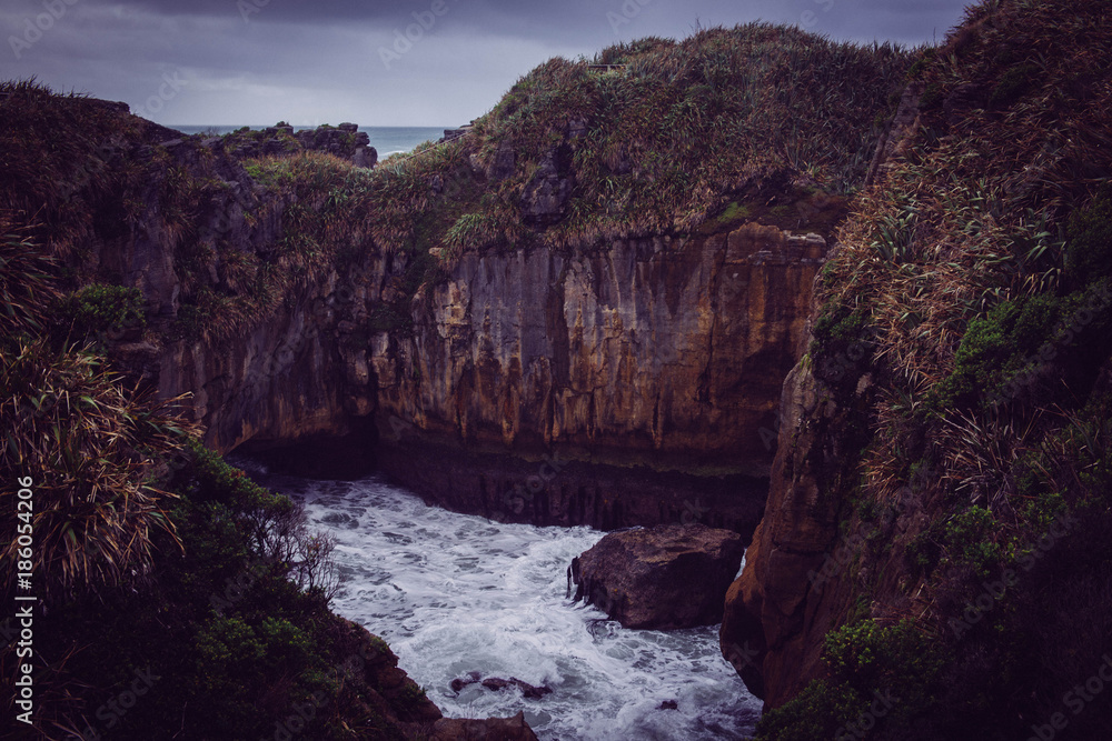 Ocean meats cliffs in New Zealand