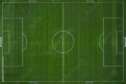 Football field from above. training field, Aerial view. soccer team on the field