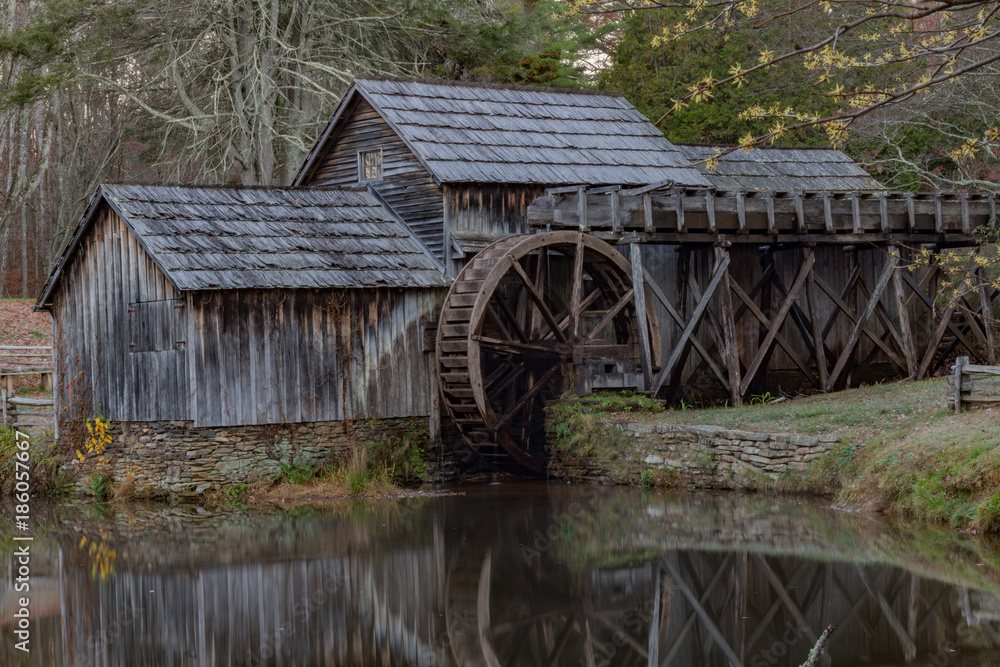 Old Grist Mill and lake on Blue Ridge Parkway Old Grist Mill and lake on Blue Ridge Parkway