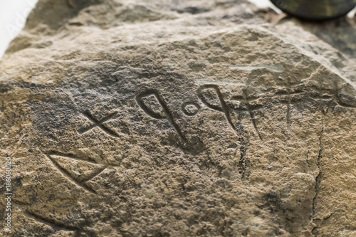 Southwest writing inscription belonging to Capote Warrior Stela, Higuera La Real, Badajoz, Spain photo