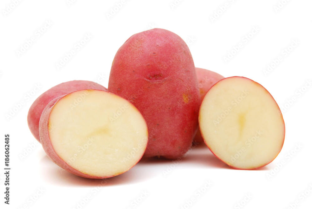 Red potatoes on white background Red potatoes on white background