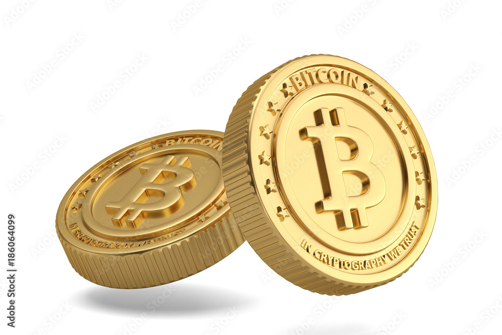 Golden bitcoin cryptography digital currency coins 3D illustration. Golden bitcoin cryptography digital currency coins 3D illustration.