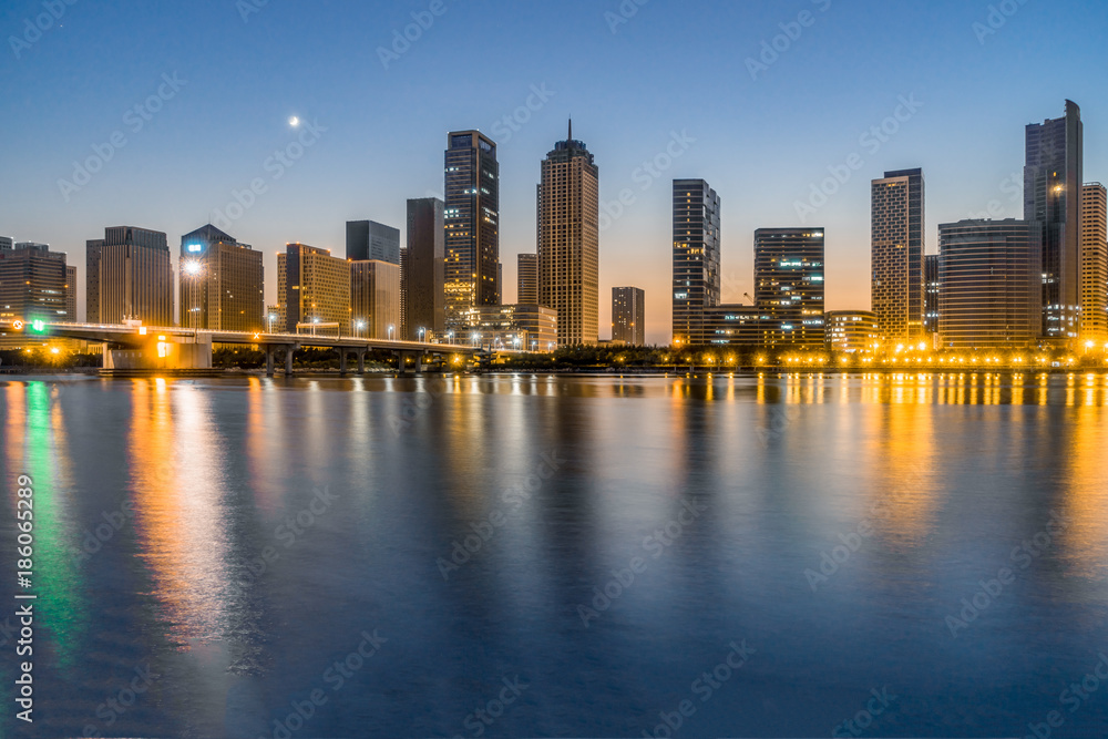 night view of urban skyline and modern buildings, cityscape of China