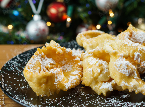 Chiacchere, typical Italian pastry used during the carnival,italy photo