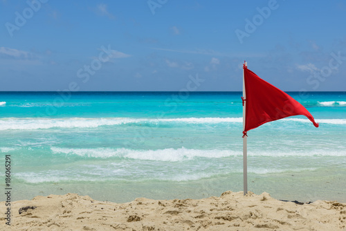 Red Flag On the Beach, Cancun, Mexico