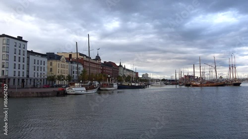 Gloomy september day on the waterfront Pohjoisranta. Helsinki, Finland photo