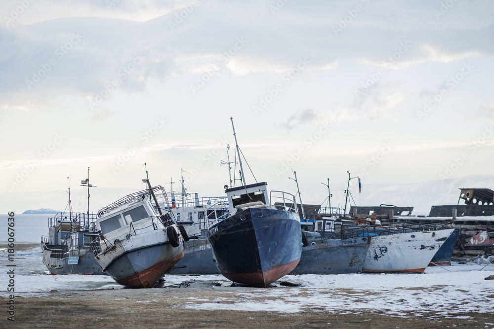 Group of ships. Lake Baikal.