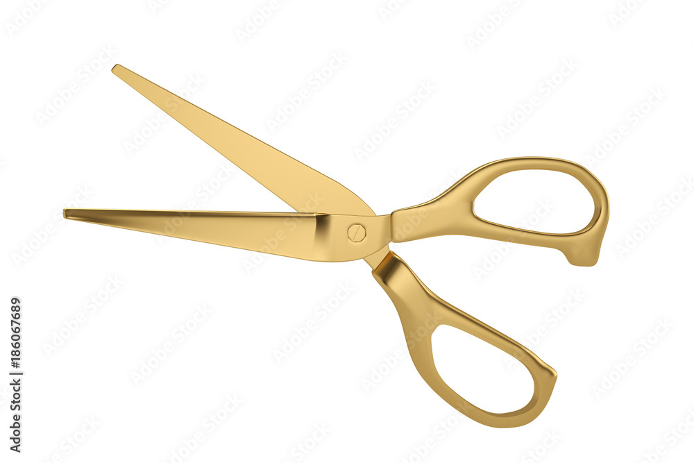 Gold scissors on white background.3D illustration. Gold scissors on white background.3D illustration.