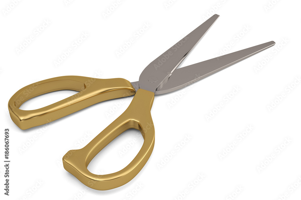 Gold scissors on white background.3D illustration. Gold scissors on white background.3D illustration.