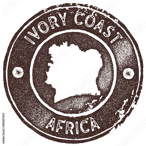 Ivory Coast map vintage stamp. Retro style handmade label, badge or element for travel souvenirs. Brown rubber stamp with country map silhouette. Vector illustration.