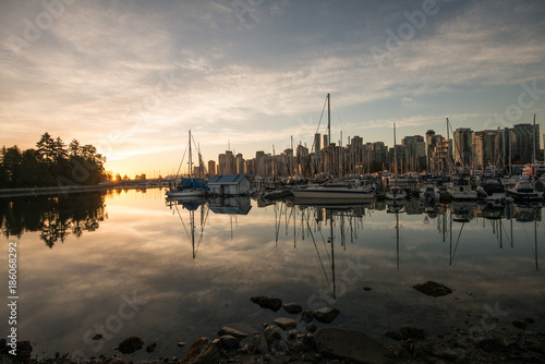 Sunrise in Vancouver Stanley park and Coal harbour 