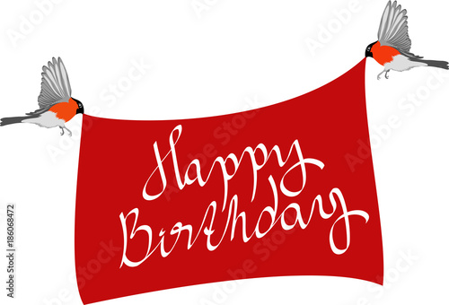 Canvas Print birds holding a sign with the birthday