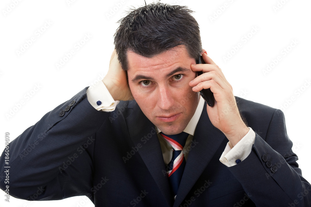 A businessman worries about bad business news or crisis A businessman worries about bad business news or crisis