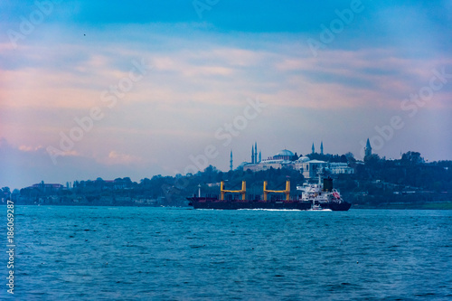 Boat on the Marmara sea during the cloudy time