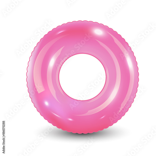 Swim ring. Inflatable rubber toy. Realistic summertime illustration. Summer vacation or trip safety item. Top view swiming circle for ocean, sea, pool.