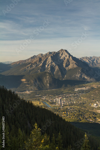Town of Banff in Alberta, Canada seen from above