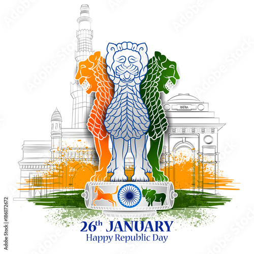 Happy Republic Day of India tricolor background for 26 January