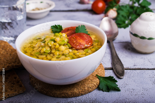 Thick soup with lentils and peas