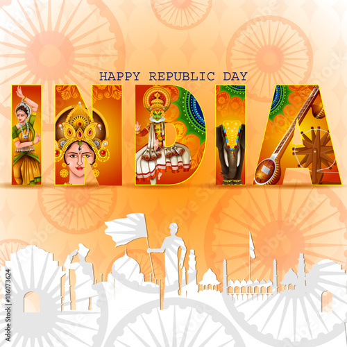 Happy Republic Day of India tricolor background for 26 January