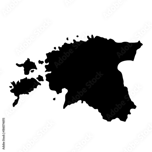 black silhouette country borders map of Estonia on white background of vector illustration photo